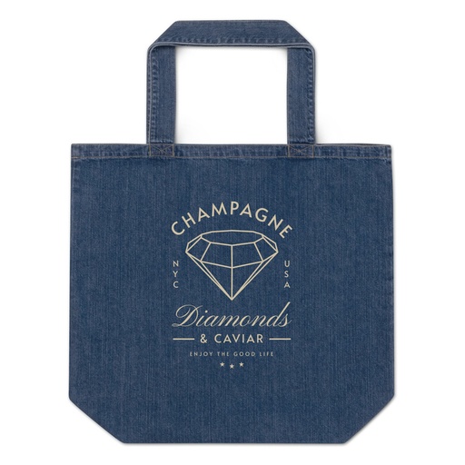 [ID: 528-G215] Black Diamonds - Elegant Organic Denim Tote Bag