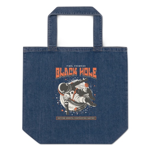 [ID: 528-G224] Black Hole Organic Denim Tote Bag