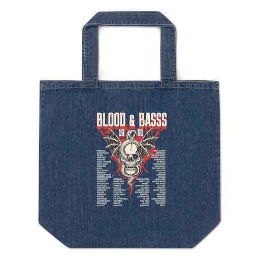 [ID: 528-G236] Blood & Basss - Snake and Skull Organic Denim Tote Bag