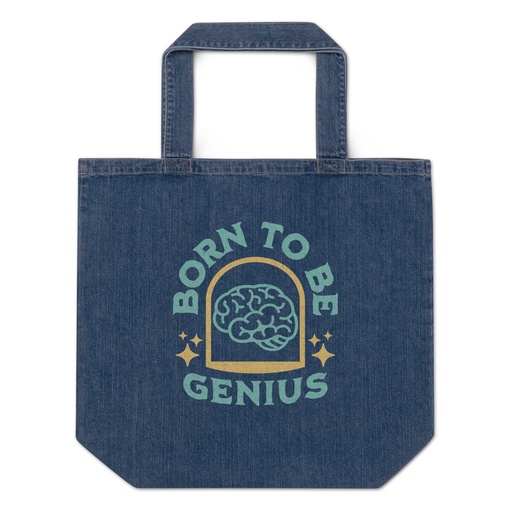 [ID: 528-G260] Born To Be Genius - Brain Organic Denim Tote Bag