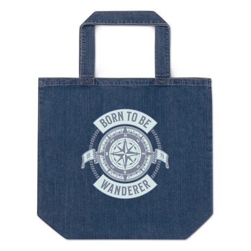 [ID: 528-G261] Born to be Wanderer - Compass Organic Denim Tote Bag