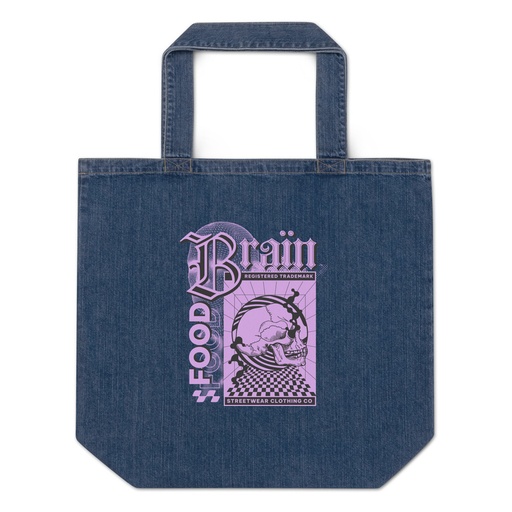 [ID: 528-G280] Brain Food - Y2K Skull Streetwear Organic Denim Tote Bag
