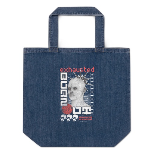 [ID: 528-G298] Burn Out - Futuristic 3D Head Organic Denim Tote Bag