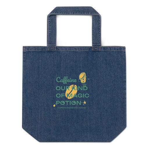 [ID: 528-G307] Caffeine Cartoon Organic Denim Tote Bag