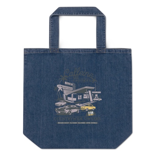 [ID: 528-G308] Caffeine Cruisers Organic Denim Tote Bag