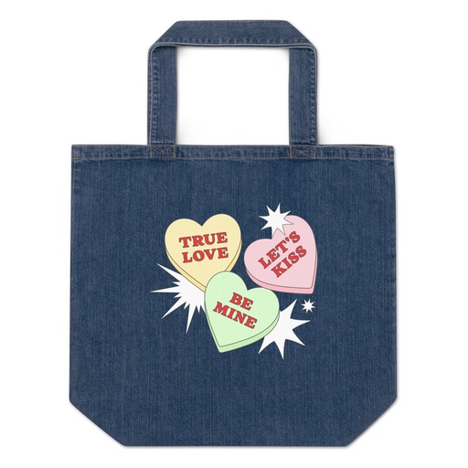 [ID: 528-G331] Candy Hearts - Valentine's Day Organic Denim Tote Bag