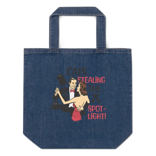 [ID: 528-G348] Cats Stealing the Spotlight Organic Denim Tote Bag