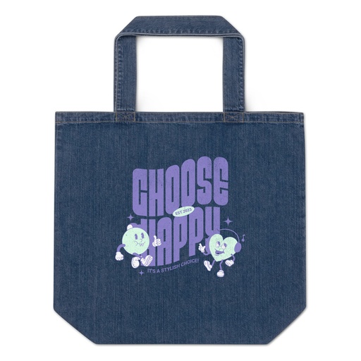 [ID: 528-G369] Choose Happy (2) Organic Denim Tote Bag