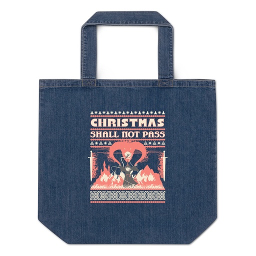 [ID: 528-G375] Christmas Shall Not Pass - Flaming Wizard Organic Denim Tote Bag