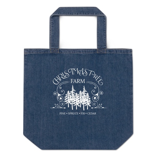 [ID: 528-G377] Christmas Tree Farm Organic Denim Tote Bag