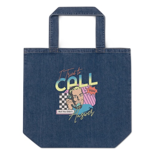 [ID: 528-G383] Classic Retro Illustrative Portrait Men Calling Organic Denim Tote Bag
