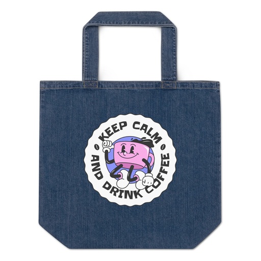 [ID: 528-G409] Colorful Fun Retro Style Coffee Quote Organic Denim Tote Bag
