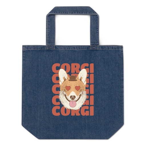 [ID: 528-G421] Corgi Loves - Cute Dog Organic Denim Tote Bag
