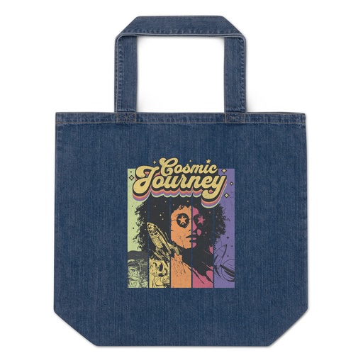 [ID: 528-G422] Cosmic Journey Rainbow Retro Organic Denim Tote Bag