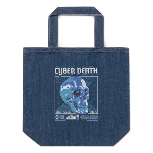 [ID: 528-G457] Cyber Death - Skull Organic Denim Tote Bag