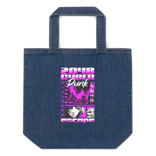 [ID: 528-G458] Cyber Punk Escape - Japanese Anime Organic Denim Tote Bag