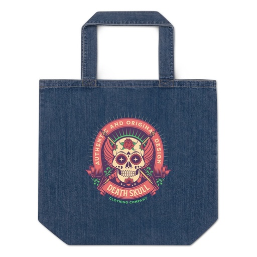 [ID: 528-G481] Death Skull - Badge  Organic Denim Tote Bag