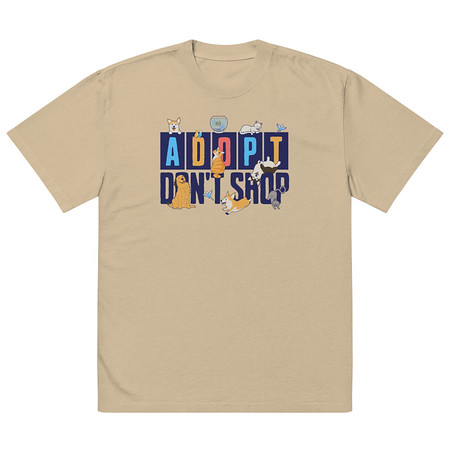 [ID: 713-G23] Adopt a Pet - Cute Animal Oversized Faded T-Shirt