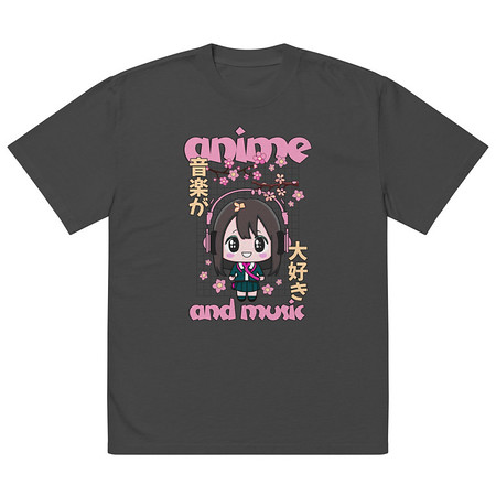 [ID: 713-G86] Anime and Music Oversized Faded T-Shirt