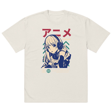 [ID: 713-G89] Anime Girl Oversized Faded T-Shirt