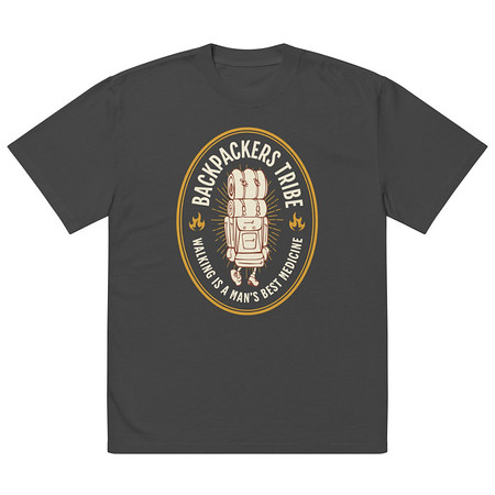 [ID: 713-G125] Backpackers Tribe - Adventure Badge Oversized Faded T-Shirt