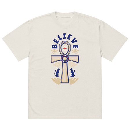[ID: 713-G178] Believe  - Faith Symbol Oversized Faded T-Shirt