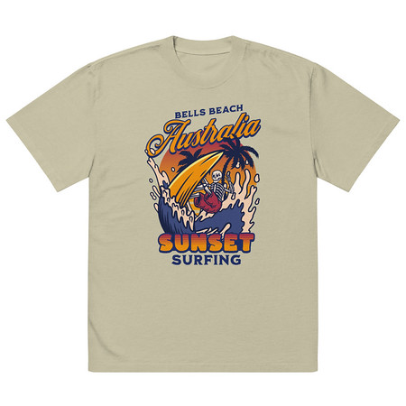 [ID: 713-G180] Bells Beach Australia Sunset Surfing Oversized Faded T-Shirt