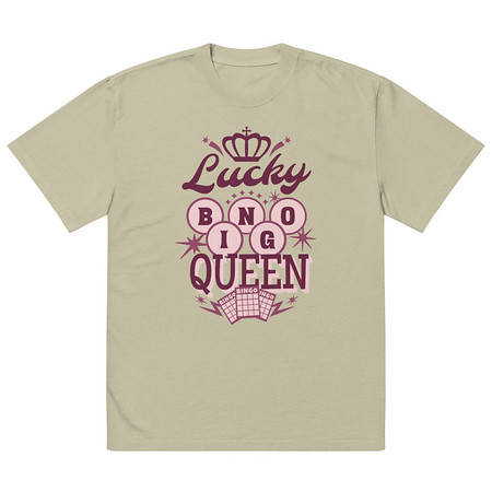 [ID: 713-G209] Bingo Queen - Retro Crown Oversized Faded T-Shirt