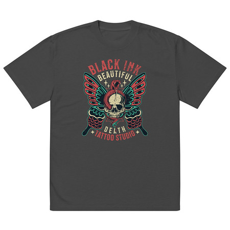 [ID: 713-G225] BLACK INK TATTOO Oversized Faded T-Shirt