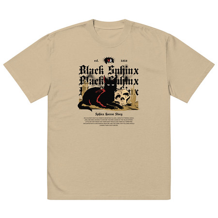 [ID: 713-G230] Black Sphinx Oversized Faded T-Shirt