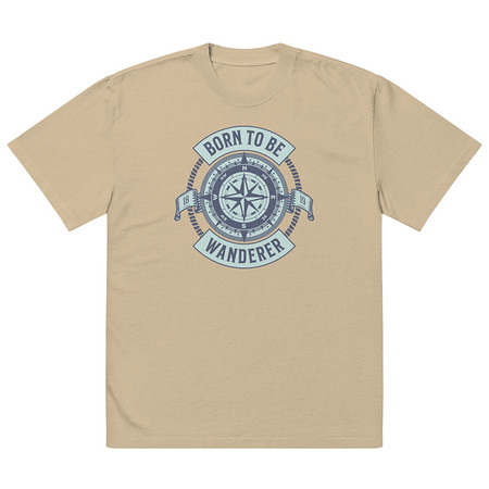 [ID: 713-G261] Born to be Wanderer - Compass Oversized Faded T-Shirt