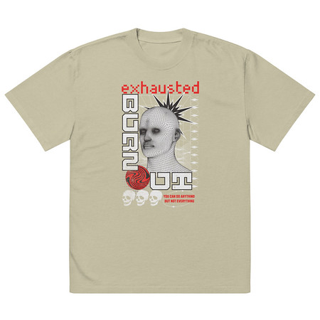 [ID: 713-G298] Burn Out - Futuristic 3D Head Oversized Faded T-Shirt