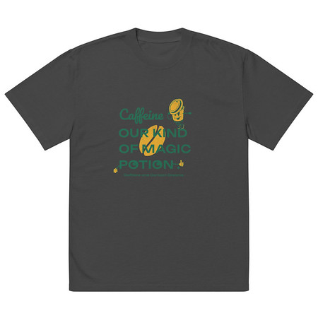 [ID: 713-G307] Caffeine Cartoon Oversized Faded T-Shirt