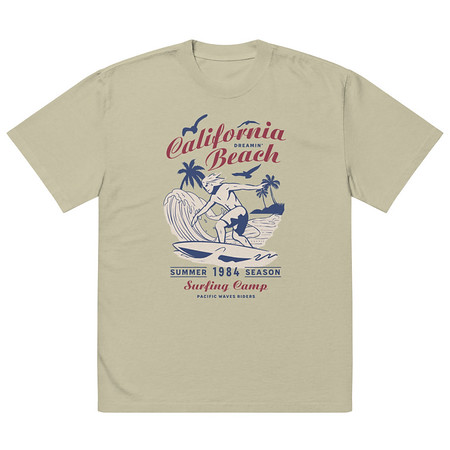 [ID: 713-G313] California Beach Surfing Oversized Faded T-Shirt