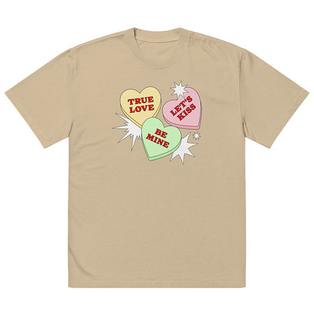 [ID: 713-G331] Candy Hearts - Valentine's Day Oversized Faded T-Shirt