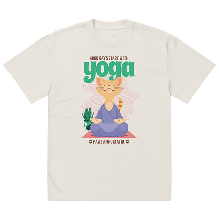 [ID: 713-G339] Cat Yoga - Cute Meditation Oversized Faded T-Shirt