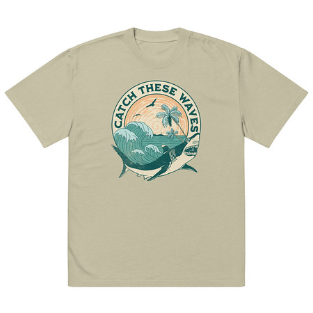 [ID: 713-G345] Catch These Waves Shark  Oversized Faded T-Shirt