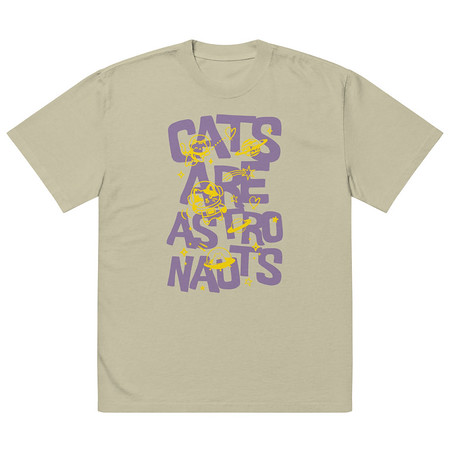 [ID: 713-G346] Cats are Astronauts Oversized Faded T-Shirt