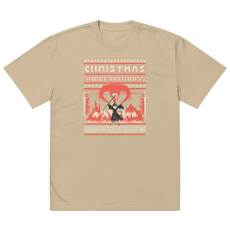 [ID: 713-G375] Christmas Shall Not Pass - Flaming Wizard Oversized Faded T-Shirt