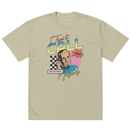 [ID: 713-G383] Classic Retro Illustrative Portrait Men Calling Oversized Faded T-Shirt