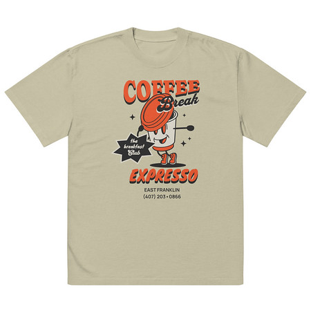 [ID: 713-G394] Coffee Break Cartoon Retro 90s  Oversized Faded T-Shirt
