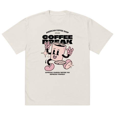 [ID: 713-G395] Coffee Break Mascot Oversized Faded T-Shirt
