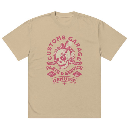 [ID: 713-G447] Customs Garage - Flaming Skull Oversized Faded T-Shirt