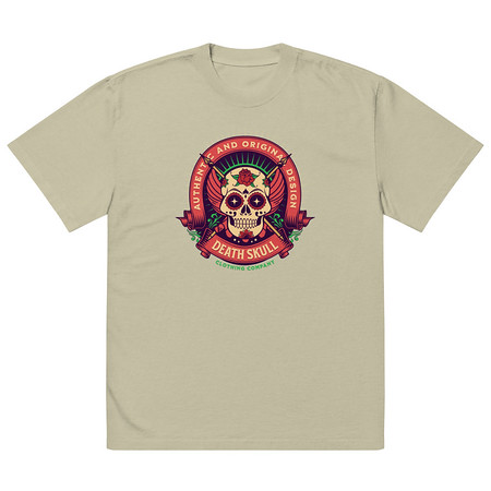 [ID: 713-G481] Death Skull - Badge  Oversized Faded T-Shirt