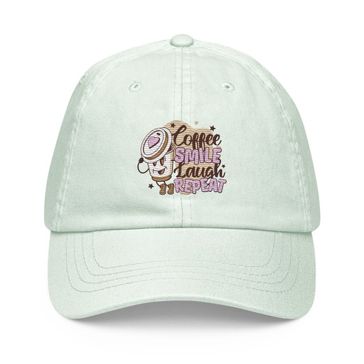 [ID: 481-G402] Coffee is Happiness - Retro Cartoon Mascot Pastel Baseball Hat
