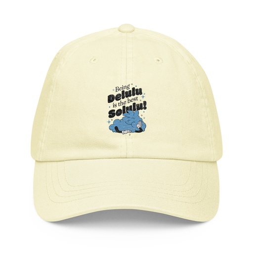 [ID: 481-G485] Delulu is the Solulu! - Typographic Cartoon Streetwear Pastel Baseball Hat