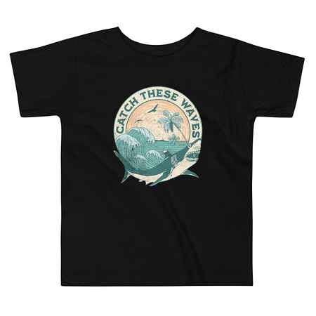 [ID: 306-G345] Catch These Waves Shark  Toddler Staple Tee