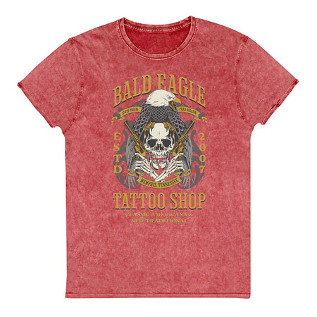 [ID: 462-G133] Bald Eagle Tattoo Shop - Skeleton Unisex Denim T-Shirt