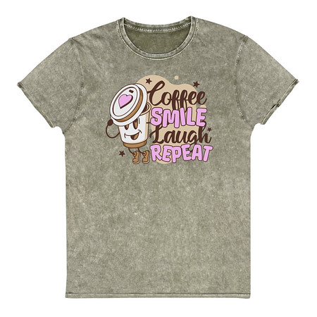 [ID: 462-G402] Coffee is Happiness - Retro Cartoon Mascot Unisex Denim T-Shirt