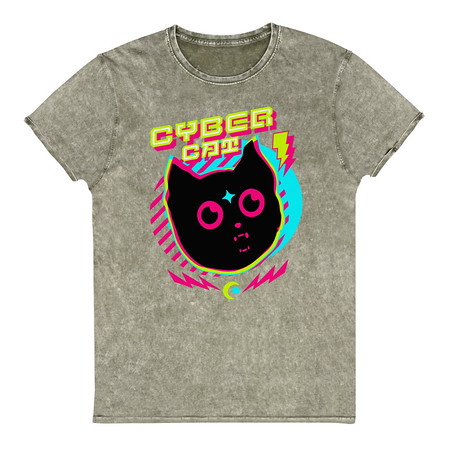 [ID: 462-G456] Cyber Cat - Neon Color Unisex Denim T-Shirt